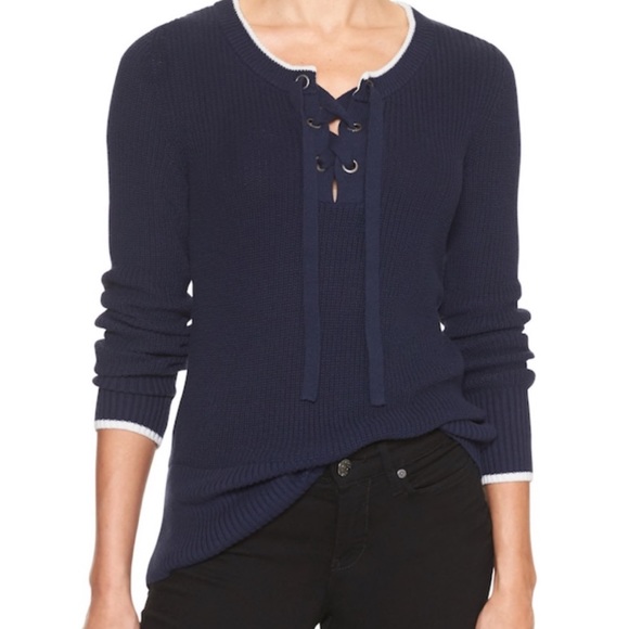 GAP FACTORY Preppy Lace-Up NavySweater! - Picture 4 of 8